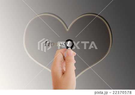 Isolated hand with lens and text honest with heart shape on plat 22370578