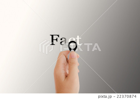 Isolated hand with lens and text fact on light platinum backgrou Isolated hand with lens and text fact on light platinum backgrou 22370874