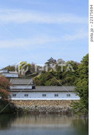 彦根城の中堀から二の丸佐和口多聞櫓と天秤櫓、天守を見る 22375694