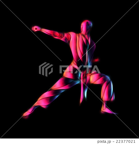 Martial arts abstract silhouette on black back 22377021