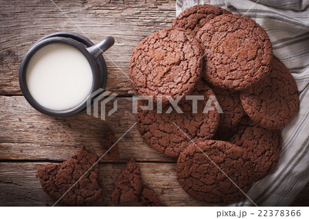chocolate ginger cookies and milk close-up 22378366