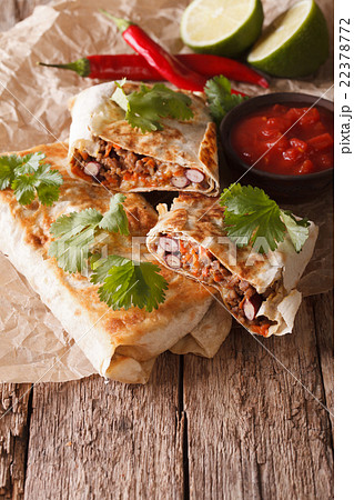 chimichanga with ground meat, beans and cheese 22378772
