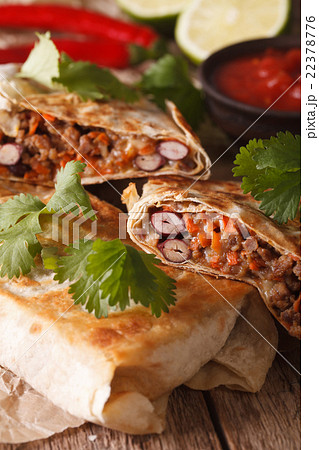 chimichanga with ground meat, beans and cheese 22378776