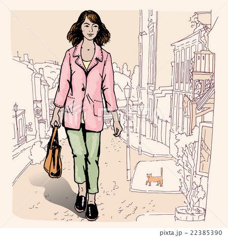 Sexy fashion girl in sketch style on a city 22385390