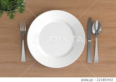empty plate, spoon, fork and knife 22385442