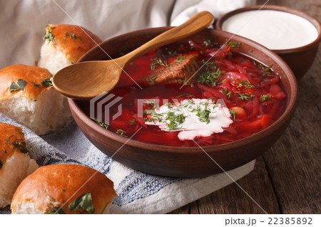 Ukrainian borscht red soup close up in a bowl 22385892