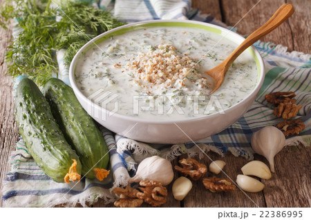 Bulgarian soup tarator close up in a bowl 22386995