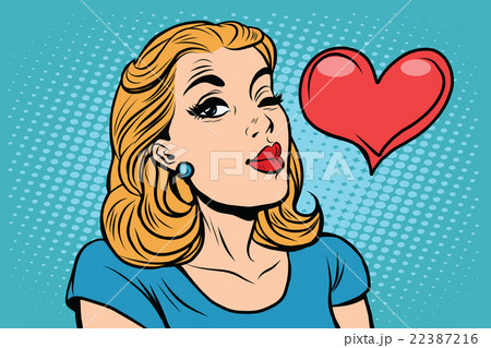 Emoji retro heart love romance girl emoticons - Stock Illustration