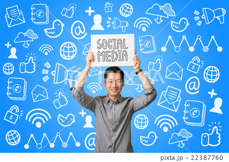 Young businessman present social media communication concept Young businessman present social media communication concept 22387760