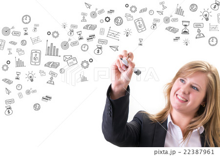 Young businesswoman drawing social media  22387961