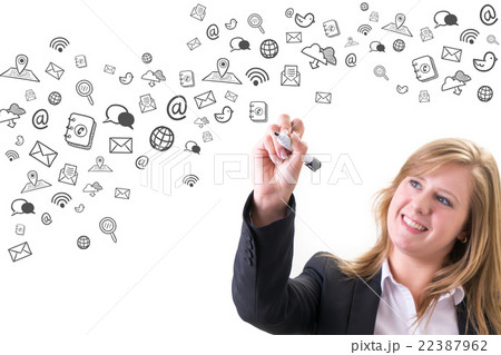 Young businesswoman drawing social media  22387962