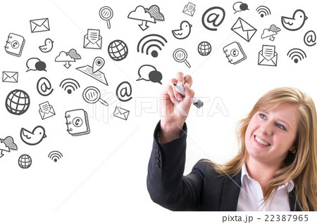 Young businesswoman drawing social media  22387965