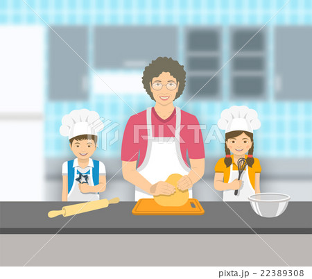 Grandmother and kids bake together at a kitchen 22389308