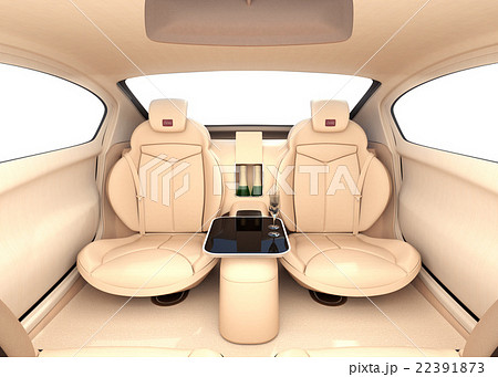 自動運転車のインテリアイメージ 上質なインテリアに回転可能なシートでくつろぎ空間を作るのイラスト素材