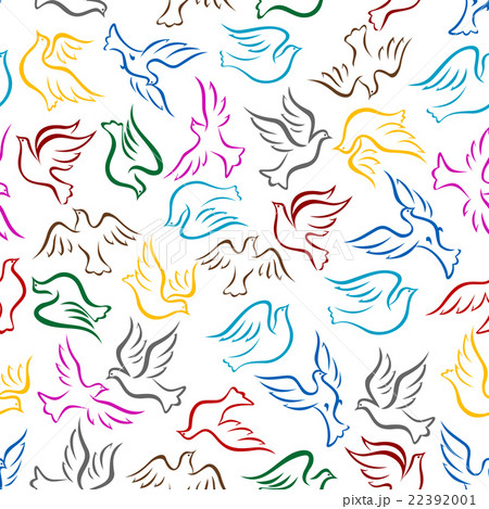 Flying colorful doves seamless background pattern  22392001