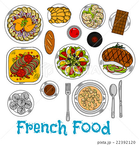 Sketch Of Worldwide Popular French Dishesのイラスト素材