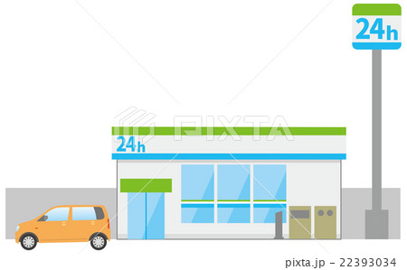 コンビニエンスストアと停まっている自動車のイメージイラスト 22393034