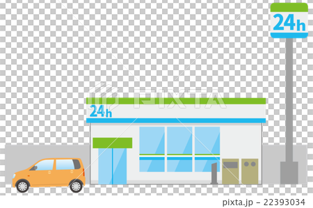 コンビニエンスストアと停まっている自動車のイメージイラスト 22393034