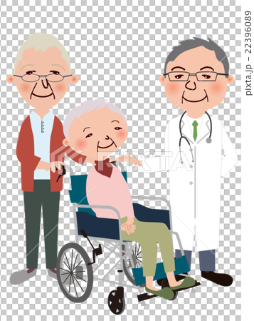 Elderly woman with wheelchair and her husband and male doctor Elderly woman with wheelchair and her husband and male doctor 22396089