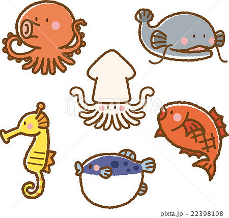 かわいい漫画の海の生き物海洋生物カラフルなキャラクターベクトルの