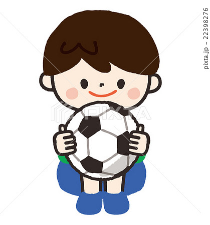 男の子しゃがむポーズ サッカーボールを持つのイラスト素材