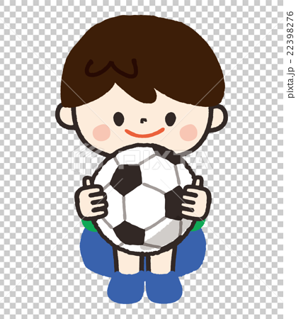 男の子しゃがむポーズ サッカーボールを持つのイラスト素材