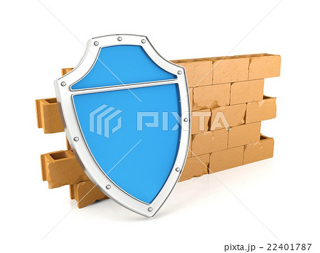 Shield and wall, firewall concept, 3D render Shield and wall, firewall concept, 3D render 22401787