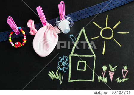 Blackboard with drawing and Set for newborn baby 22402731