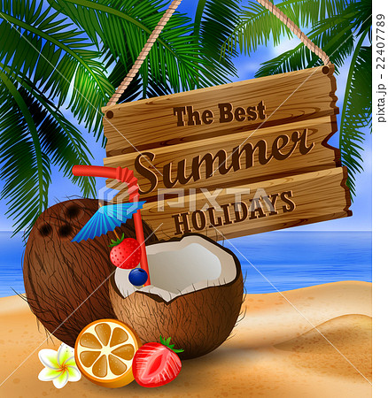 hanging wooden board on tropical background hanging wooden board on tropical background 22407789