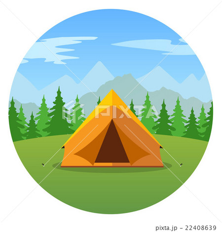 Cartoon tent in a landscape of mountains icon. 22408639
