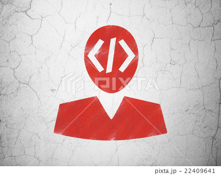 Software concept: Programmer on wall background 22409641