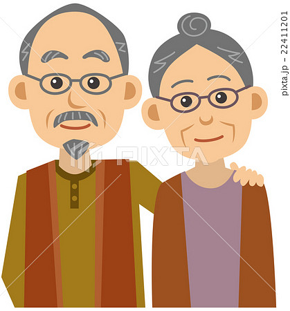肩を組んでいる老夫婦のイメージイラスト 上半身 のイラスト素材
