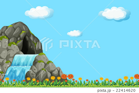 Scene with waterfall and field Scene with waterfall and field 22414620