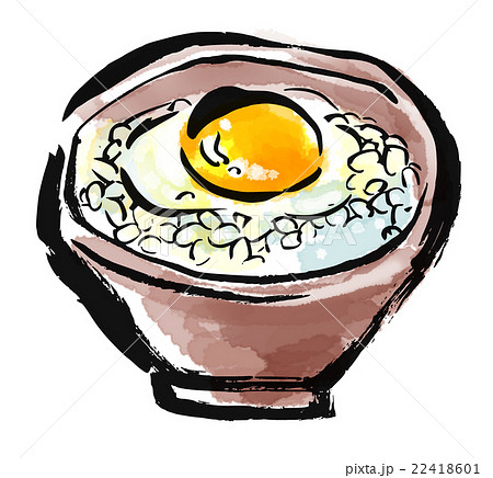 筆描き 食品 卵かけご飯 Tkgのイラスト素材