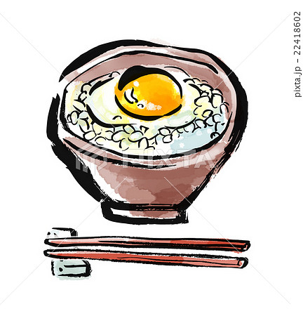 筆描き 食品 卵かけご飯 Tkgのイラスト素材