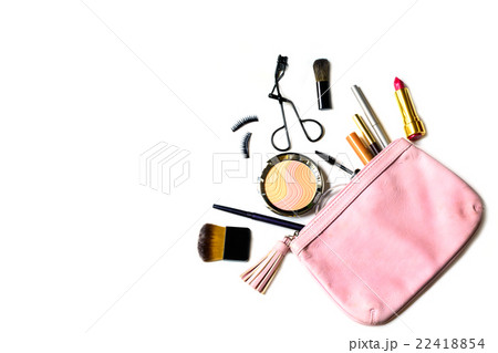 make up bag with cosmetics isolated 22418854