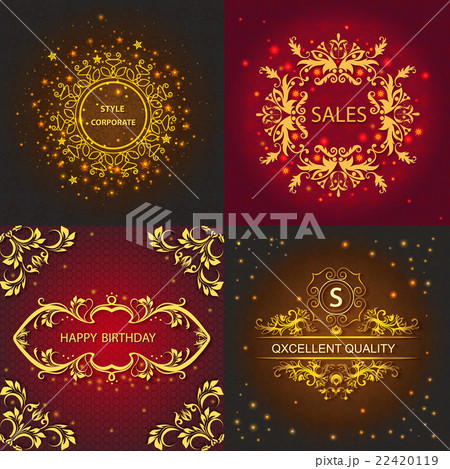 Set greeting card, floral ornament, shiny lights 22420119