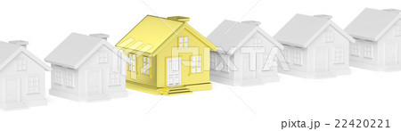 Golden unique house standing in row of houses Golden unique house standing in row of houses 22420221