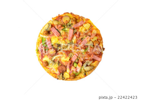 pizza with becon, salami, mozzarella isolated pizza with becon, salami, mozzarella isolated 22422423