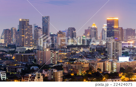 Aerial view city downtown twilight time 22424075