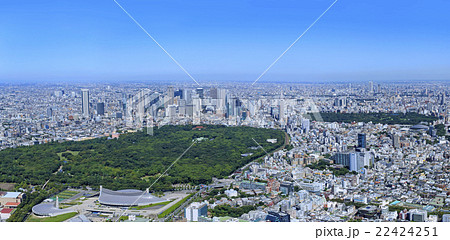 代々木公園と新宿方向 空撮の写真素材