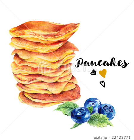 Hand drawn set of homemade delicious pancakes Hand drawn set of homemade delicious pancakes 22425771