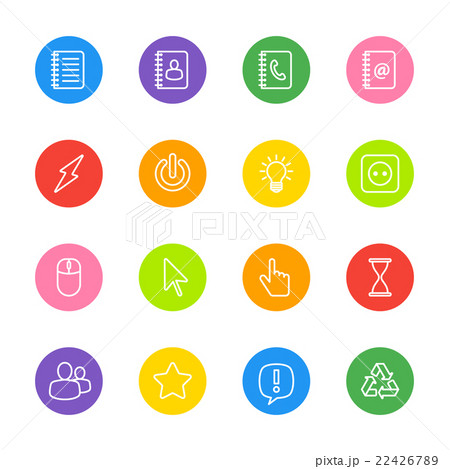 white line web icon set colorful circle 22426789