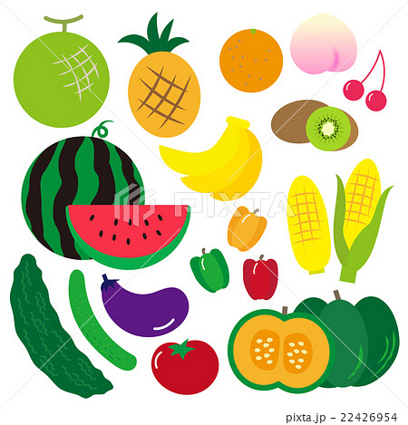 夏の野菜と果物のイラスト素材