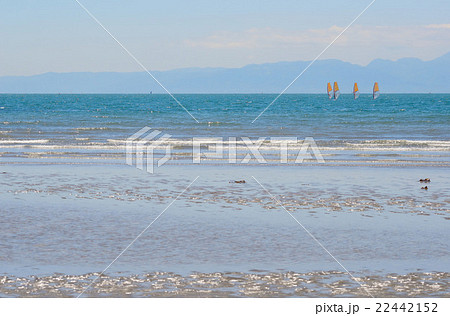 真っ青な海に浮かぶウインドサーフィン 22442152