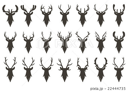 Black Silhouettes Of Deer Head With Antlersのイラスト素材