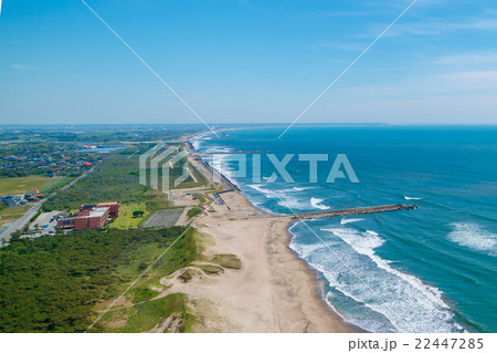 匝瑳市野手浜海水浴場付近を空撮の写真素材