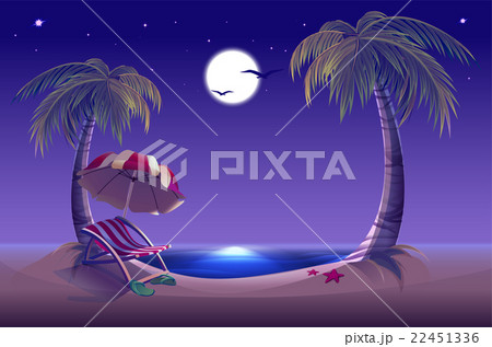 Night beach. Sea, moon, palm trees and sand Night beach. Sea, moon, palm trees and sand 22451336