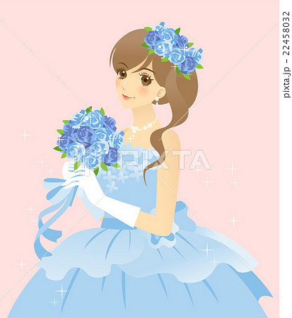 ブルーのドレスの女性 カラードレス 青 の花嫁 新婦 背景ありのイラスト素材
