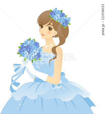 ブルーのドレスの女性 カラードレス 青 の花嫁 新婦 背景透過のイラスト素材